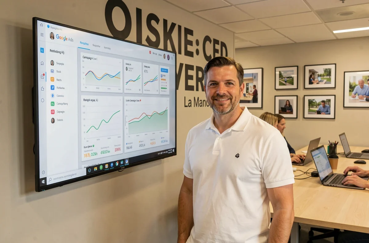 Spécialiste en marketing digital de l'Agence Digital Plus dans la Manche présentant des résultats de campagne numérique