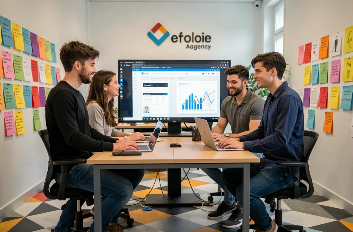 Équipe d'une agence digitale et SEO dans un studio créatif du Pas-de-Calais