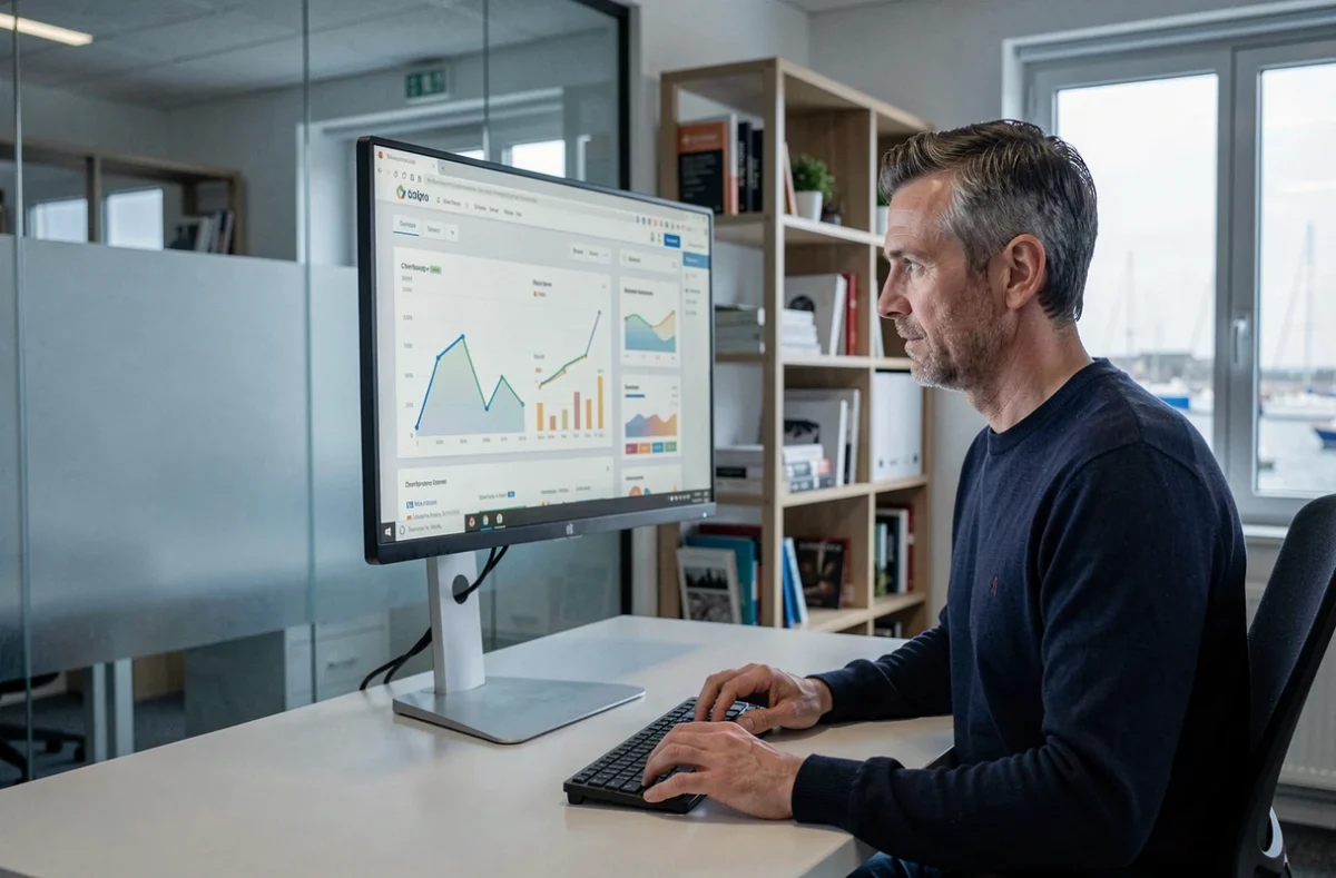 Développeur web de l'agence Sodirect à Cherbourg-en-Cotentin travaillant sur un tableau de bord numérique