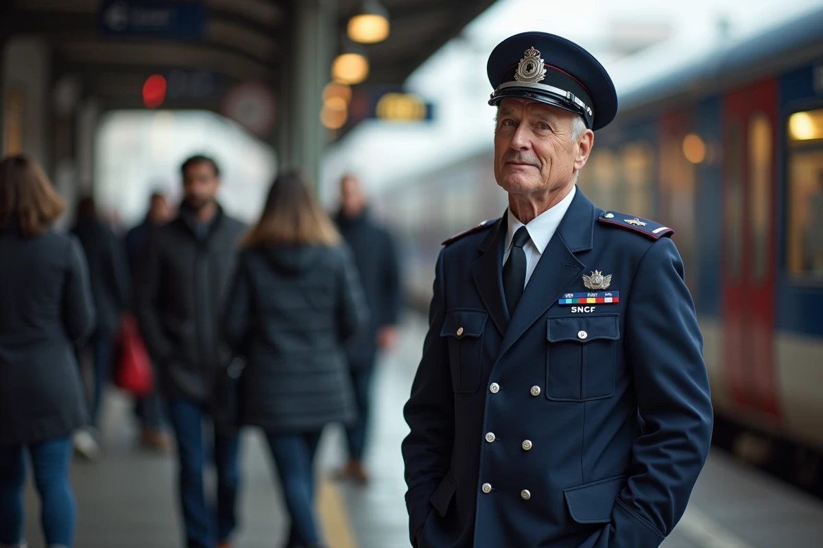 Agent SNCF contrôleur en uniforme sur la plateforme