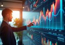 Professionnel d'affaires analysant graphiques de croissance et KPI