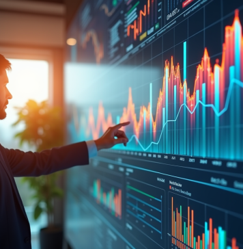 Professionnel d'affaires analysant graphiques de croissance et KPI