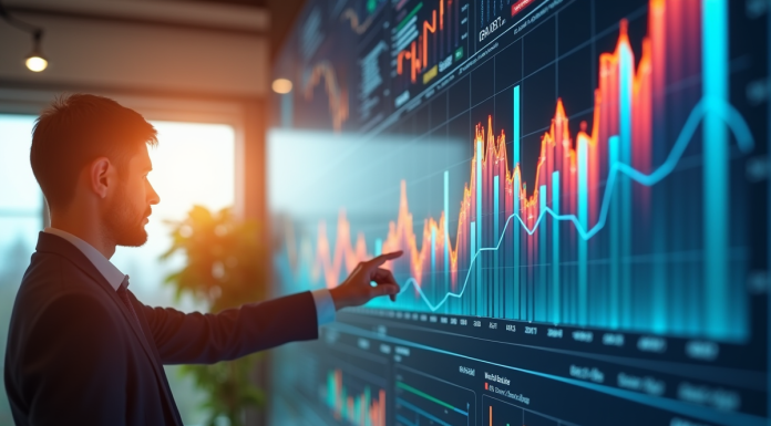 Professionnel d'affaires analysant graphiques de croissance et KPI
