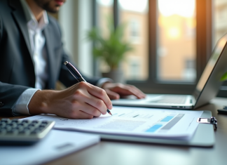 Règle de consolidation 20 : mode d’emploi et application pratique Professionnel financier examinant des documents dans un bureau lumineux