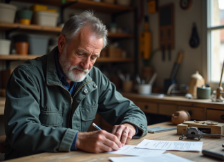 Auto-entrepreneur artisan : statut, différences et obligations en France Artisan français concentré à organiser ses papiers dans son atelier