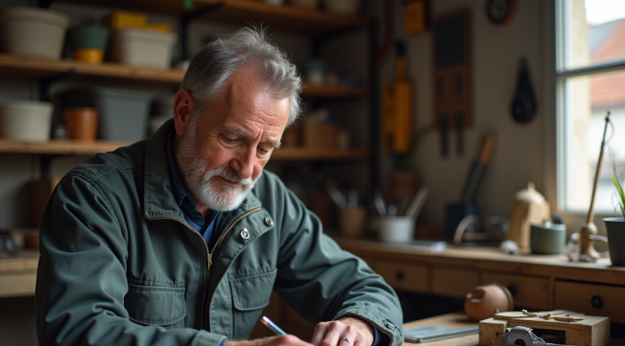Auto-entrepreneur artisan : statut, différences et obligations en France Artisan français concentré à organiser ses papiers dans son atelier