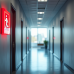 Couloir moderne avec panneaux de sécurité incendie lumineux