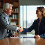 Fusions et acquisitions dans l’entrepreneuriat: importance et avantages Deux professionnels d'affaires se serrant la main dans un bureau moderne
