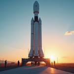 SpaceX : rivalité ou collaboration avec la NASA ? Faucon 9 de SpaceX sur la rampe au lever du soleil avec équipe