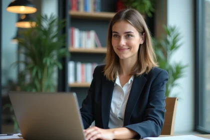Jeune femme professionnelle utilisant un ordinateur au bureau
