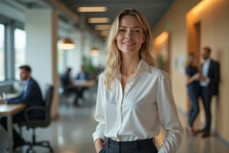 Femme confiante dans un bureau moderne pour l article