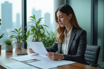 Femme d affaires en réunion dans un bureau moderne