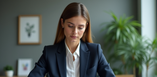 Porter plainte : Est-ce que la personne est au courant ? Décryptage Femme en costume de bureau examine un document dans un bureau moderne