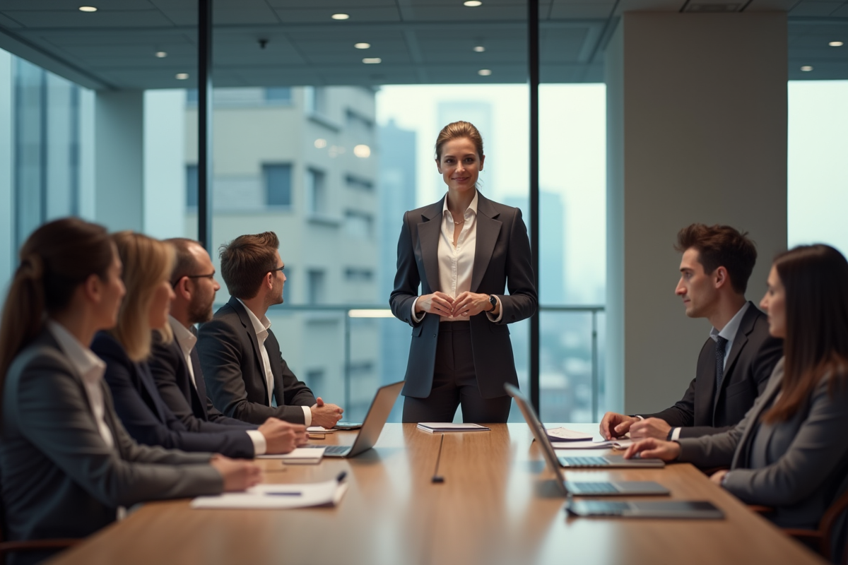 Femme confiante menant une réunion d
