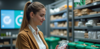 Technologie et économie circulaire : comment ça marche en pratique ? Femme en laboratoire d'économie circulaire examinant un composant recyclé