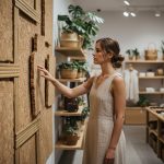 Jeune femme dans une boutique avec matériaux naturels