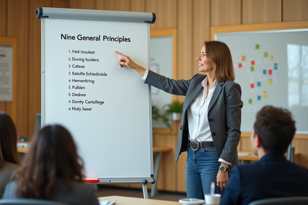 Femme en formation expliquant les principes de securite