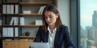 Obligations 2025 : ce qui deviendra indispensable dans les années à venir Femme professionnelle en blazer avec tablette dans un bureau moderne