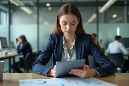 Femme professionnelle examinant des wireframes sur une tablette