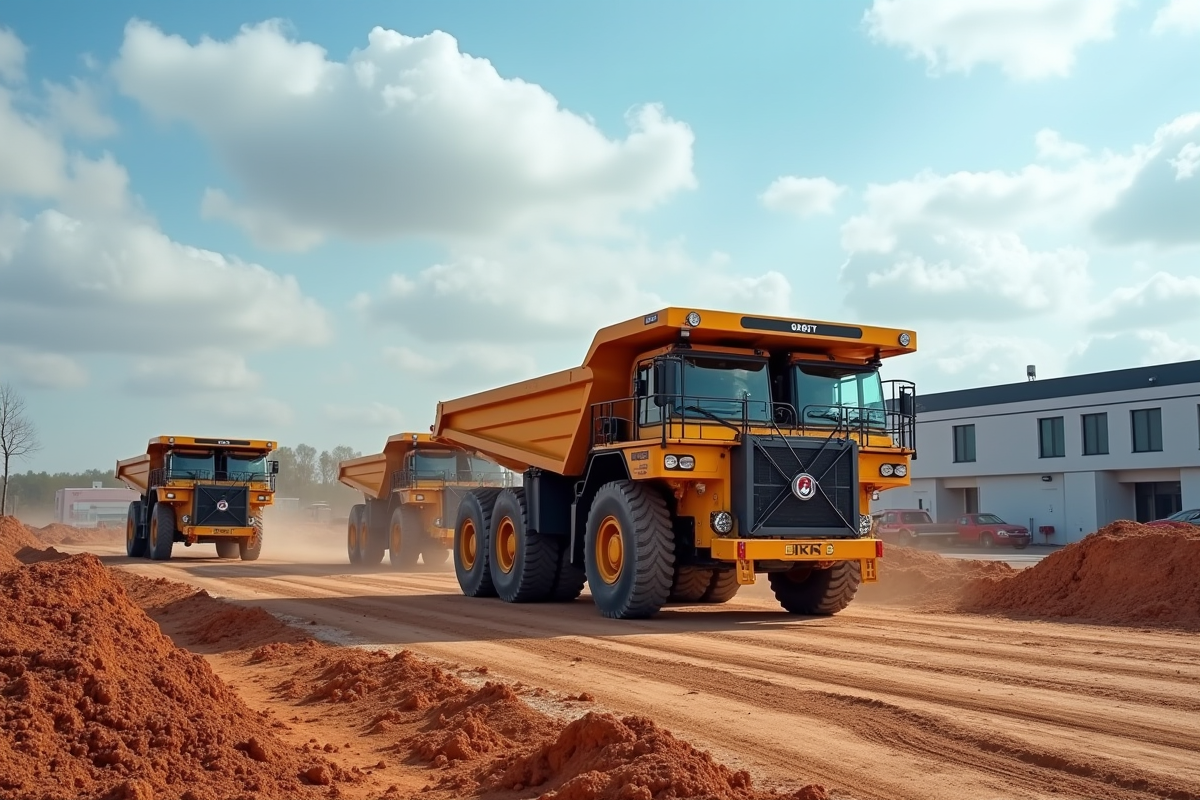 Flotte de camions benne sur un chantier fiable et abordable