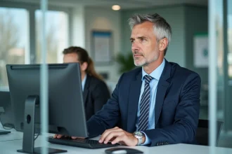 Fonctionnaire parisien en costume dans un bureau moderne
