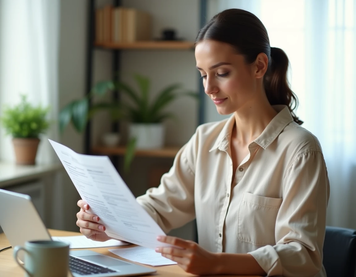 Freelance administrative travaillant à distance depuis son bureau à domicile bien organisé