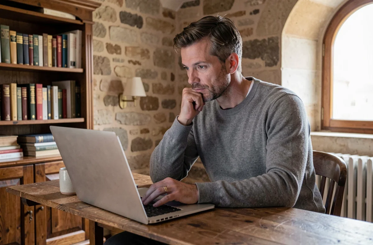 Freelance en portage salarial consultant son contrat sur ordinateur dans un bureau à domicile