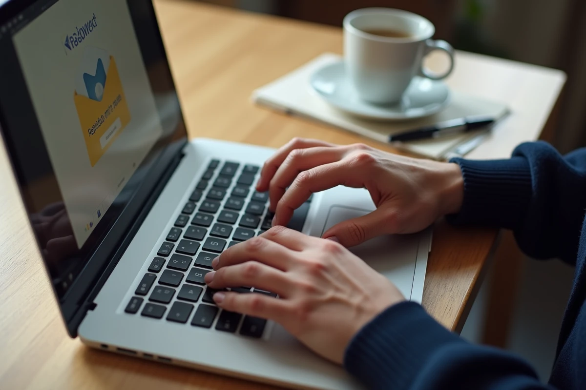Gros plan sur des mains tapant sur un clavier pour r&eacute;initialiser un mot de passe oubli&eacute; sur le compte Terciel