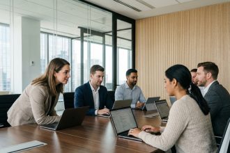 Groupe de professionnels en réunion dans un bureau moderne