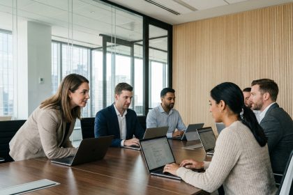 Groupe de professionnels en réunion dans un bureau moderne