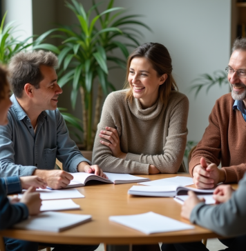 Groupe de personnes en discussion dans un centre communautaire