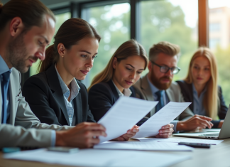 Repenser les parcours professionnels grâce à la reconnaissance des acquis Groupe de professionnels divers collaborant dans un bureau lumineux
