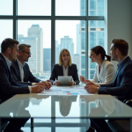 Groupe de professionnels discutant de marketing en réunion