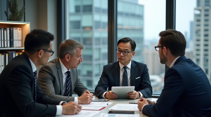 Audit entreprise : 10 questions incontournables à poser lors d’un audit interne Groupe de professionnels en réunion dans un bureau moderne