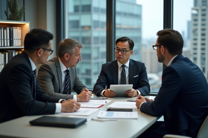 Groupe de professionnels en réunion dans un bureau moderne