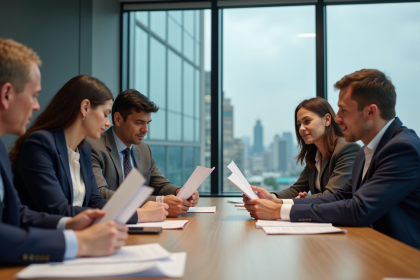 Groupe de professionnels discutant des protocoles de sécurité