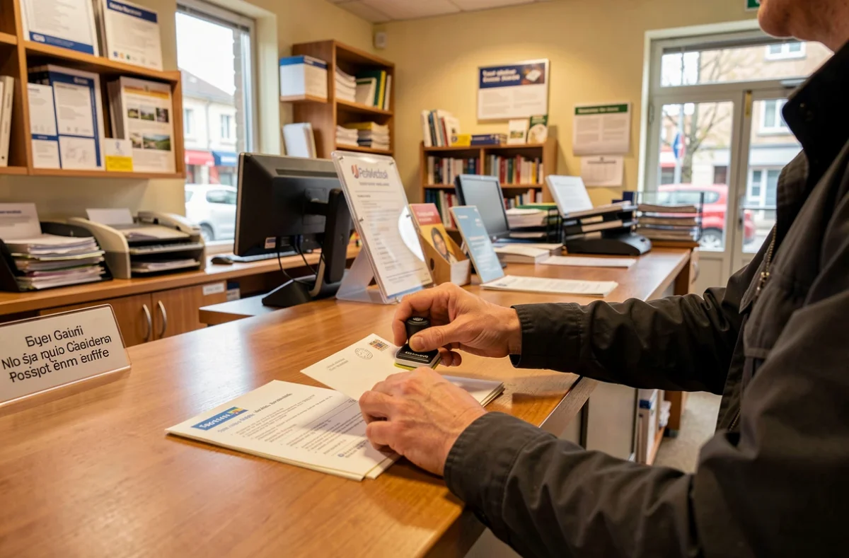 Guichet de bureau de poste avec une lettre recommandée déposée