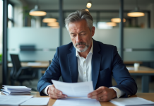 Homme d'affaires en costume dans un bureau moderne