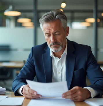 Fermeture entreprise : comment régler dettes et obligations légales ? Homme d'affaires en costume dans un bureau moderne