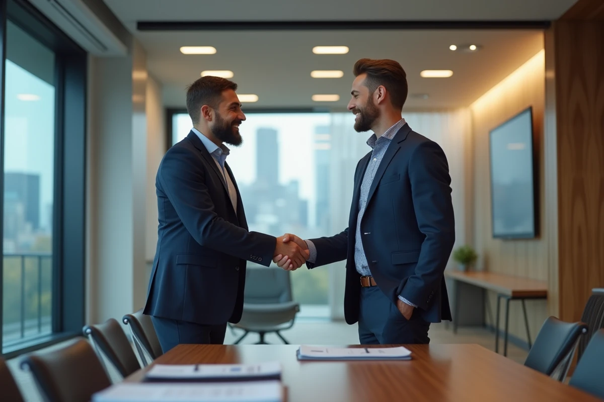 Homme en costume serrant la main d un manager en réunion