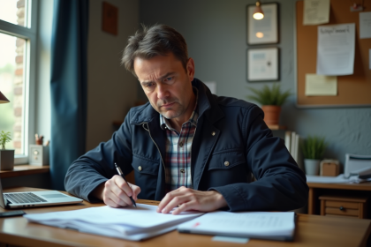 Homme d'âge moyen travaillant à son bureau à domicile