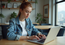 Boostez votre visibilité sur les réseaux sociaux : astuces efficaces et stratégies gagnantes Jeune femme en denim travaillant sur son ordinateur en bureau moderne