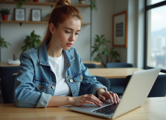 Boostez votre visibilité sur les réseaux sociaux : astuces efficaces et stratégies gagnantes Jeune femme en denim travaillant sur son ordinateur en bureau moderne
