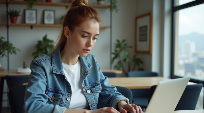Boostez votre visibilité sur les réseaux sociaux : astuces efficaces et stratégies gagnantes Jeune femme en denim travaillant sur son ordinateur en bureau moderne