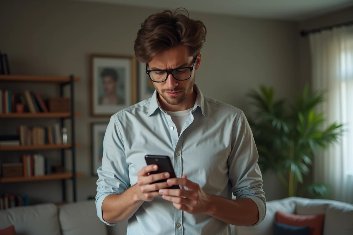 Jeune homme utilisant son smartphone à la maison