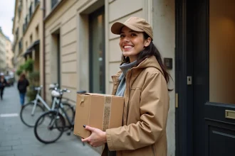 Livraison par une femme souriante à Paris