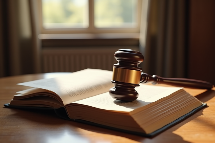marteau-justice-code-civil Un marteau de juge et un code civil ouvert sur un bureau en bois