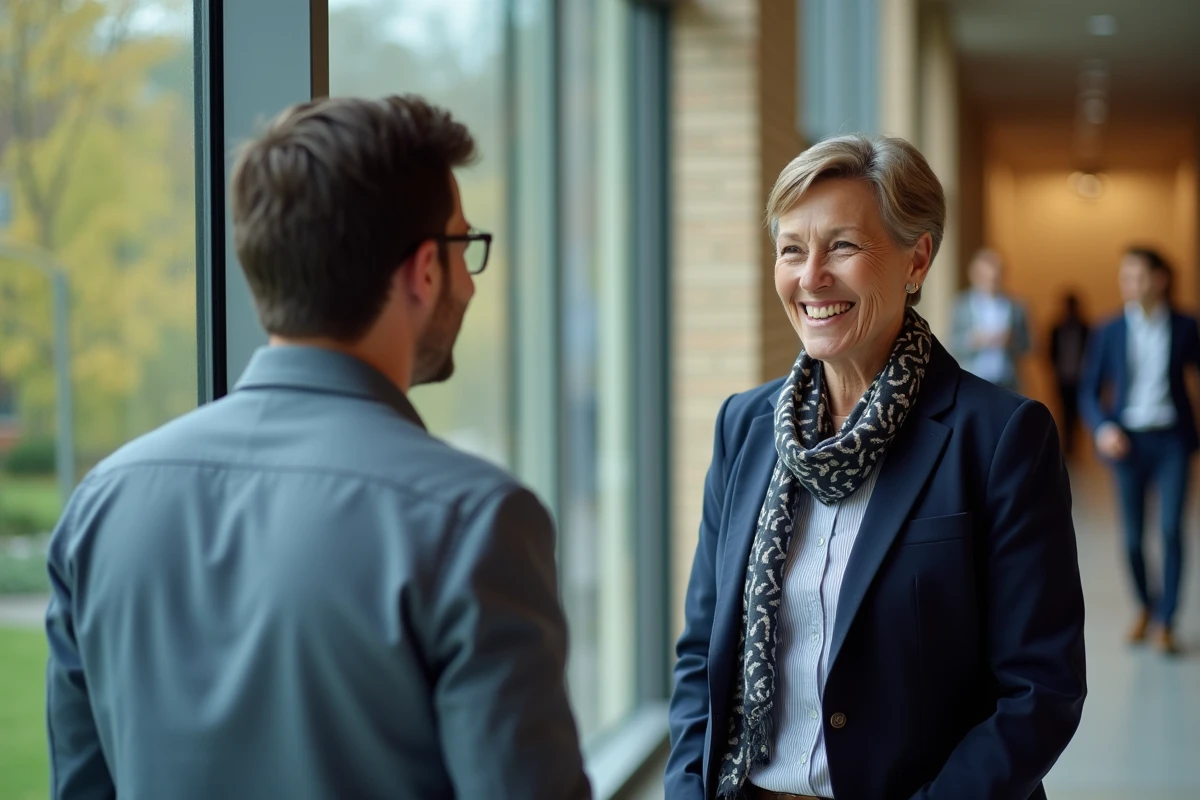 Mentrice mature parlant avec un jeune homme en ext&eacute;rieur