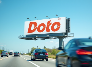 Panneau publicitaire lumineux avec logo d'entreprise en plein jour