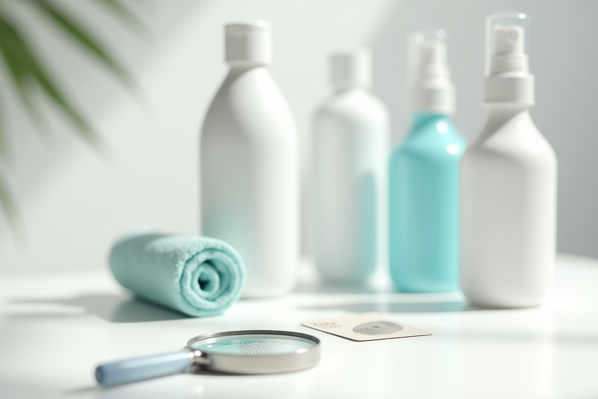 Produits de nettoyage et empreinte sur une carte plastique